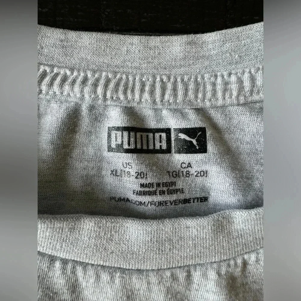 PUMA BOYS SHORT SLEEVE GRAY/ BLACK T SHIRT SIZE XL (18-20)